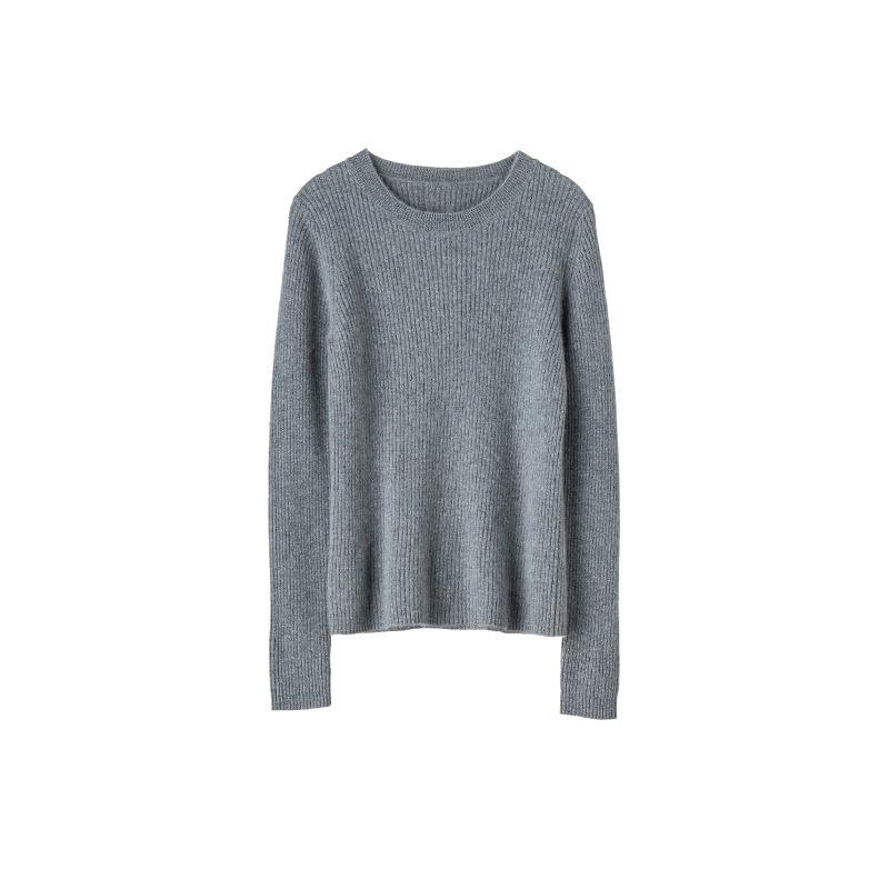 Women's Slim Fit Cashmere Striped Knit Pullover - Round Neck, Long Sleeve, Autumn/Winter Base Layer Sweater