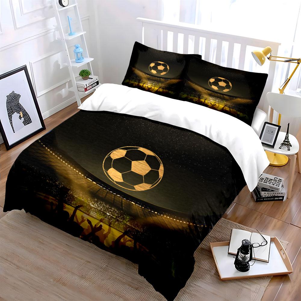 Golden Soccer Stadium Theme Art 3Pc,Multiple Sizes Kid'S And Adults' Bedroom Exquisite 3Pc Bedding Set, Gift