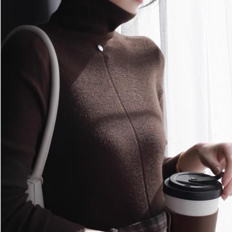 

Длинный рукав Повседневный водолазка вязаный свитер женский осень и зима Slim Fit Tops Base женские свитера мягкий теплый модный женский трикотаж 25252 XL кофейный