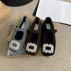 Women's temperament Mary Jane shoes women's velvet French evening breeze square head rhinestone woolen shoes women's winter wear single shoes