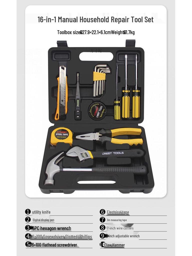 Zestaw narzędzi Rede Home: Rodzinny Zestaw Naprawczy ze Śrubokrętami, Młotkiem, Kluczami i Elementami Złącznymi.