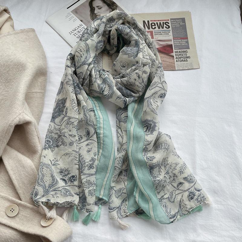 Spain Luxury Fashion Lovely Floral Tassel Viscose Shawl Scarf Lady Print Pashmina Stole Wrap Snood Bufandas Muslim Hijab