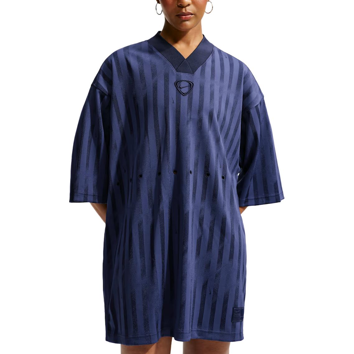 Nike Runway Striped V-Neck Sports Knit Short Sleeve Dress Women dresses IM0293-498 XXS