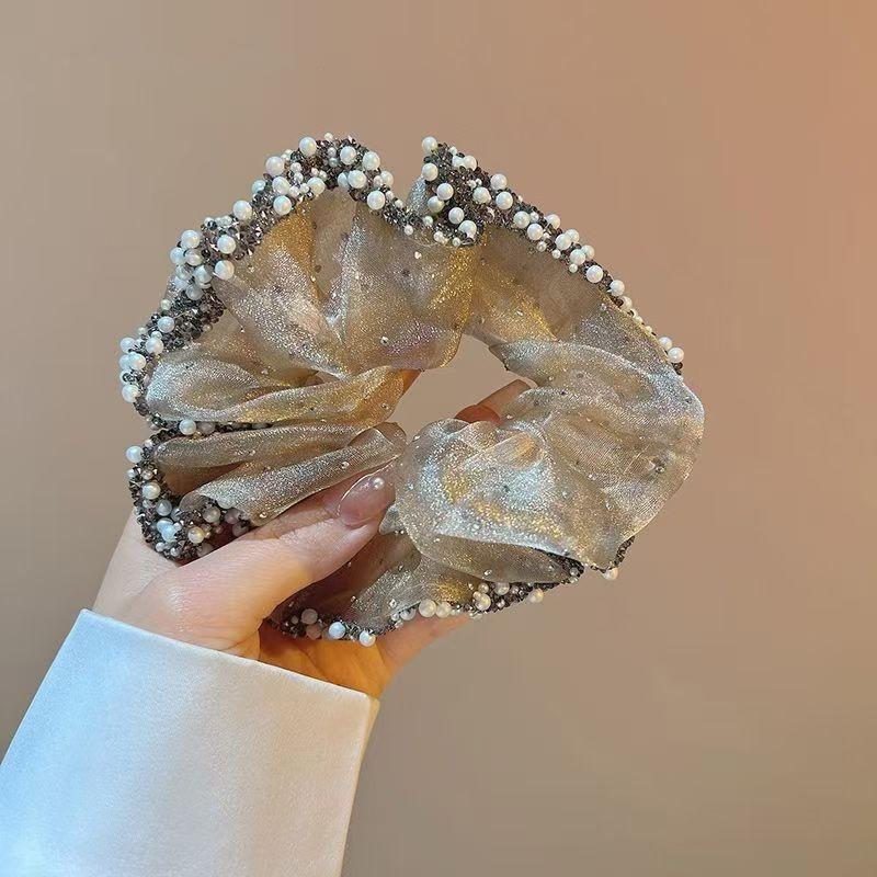 

1/2pcs Fashion Light Luxury Rhinestone Hair Loop Exquisite Temperament Solid Color Simple Pearl Lace Colon Loop шампанского