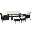 5 Seater Rattan Garden Furniture Set, 6 Piece Garden Sofa Set, Armchairs, 3-Seater Sofa, Footstools, Glass Dining Table, Cushions