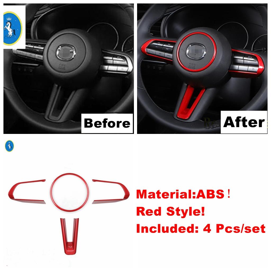 Car Steering Wheel Gear Shift Button Frame Cover Trim Fit For Mazda CX-50   2024 Red / Carbon Fiber Interior Accessories