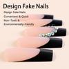 Black French Edge Extra Long Rhinestone Wearable Nail Tips with Removable Stickers