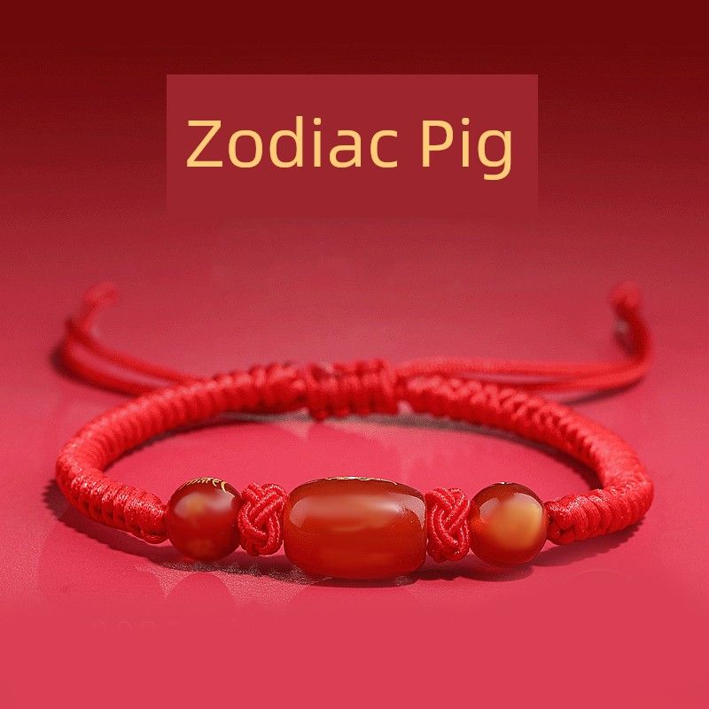 Putuo Mountain This Animal Year Red Rope Bracelet 2025 Snake Dragon Tiger Pig and Monkey Red Woven Agate Beads Carrying Strap Gifts for Men and Women
