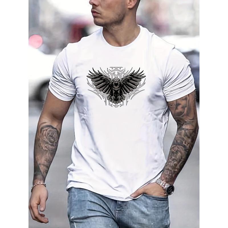 

Футболка с принтом орла, Футболки для мужчин, Повседневная футболка с коротким рукавом для лета S белый