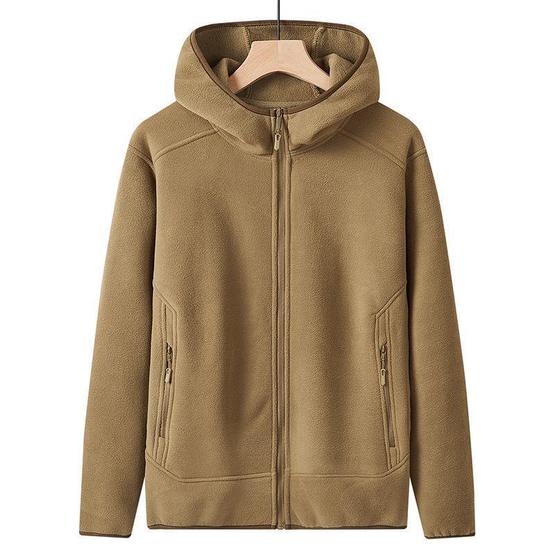 

Men s High-End Fleece Hooded Cardigan: Windproof, Warm, Plus Size, Loose Fit for Autumn/Winter. 2XL (90-100 kg) хаки