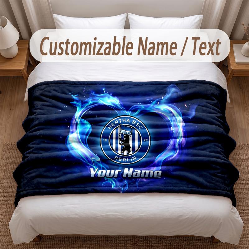 Hertha BSC Bedruckte Flanelldecke Benutzerdefinierter Name Text Weiche Warme Decke für Schlafzimmer Feiertagsgeschenk