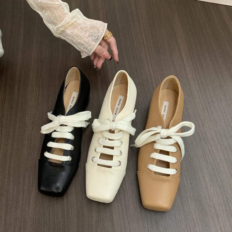 Fashion Bailamos 2025 Women Flats Lace Up Ladies Square Toe Flat Heel Sandals Spring Loafers Shoes Casual Oxford Shoes Female Flats Muje