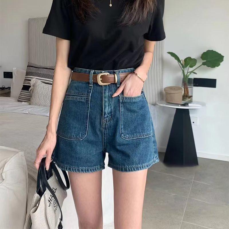 Women's 2023 High-Waist A-Line Denim Shorts with Double Pockets