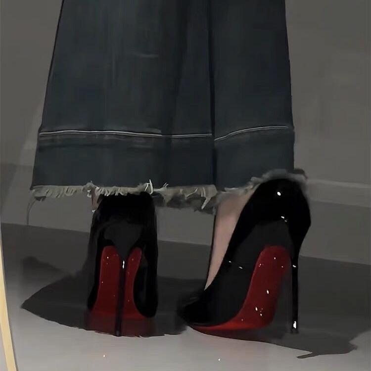 Tacchi alti con suola rossa da donna tacchi sottili nero spazio laterale con strass temperamento celebrità nudo punta nuova