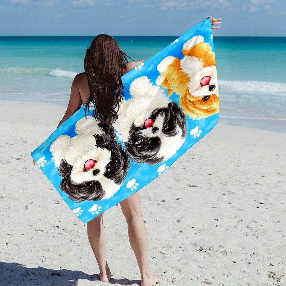 Cute Shih Tzu Dog Beach Towel Flat Print Microfiber Large Bath Towel for Kids Adults Swimming Pool Travel Summer Decor