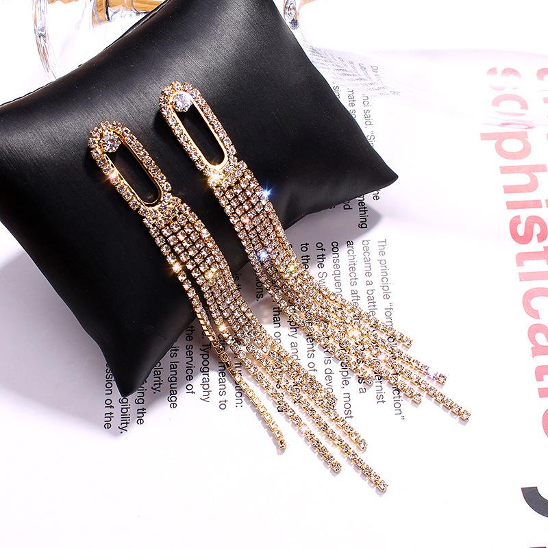 S925 Silver Needle Full Diamond Long Tassel Earrings - European & American Fashion, Exaggerated Celebrity Style Dangle Earrings for Women
