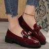 2025 New Patent Leather Glossy Tassel Mid Heel Retro Loafers European and American Stylish Casual Shoes Women