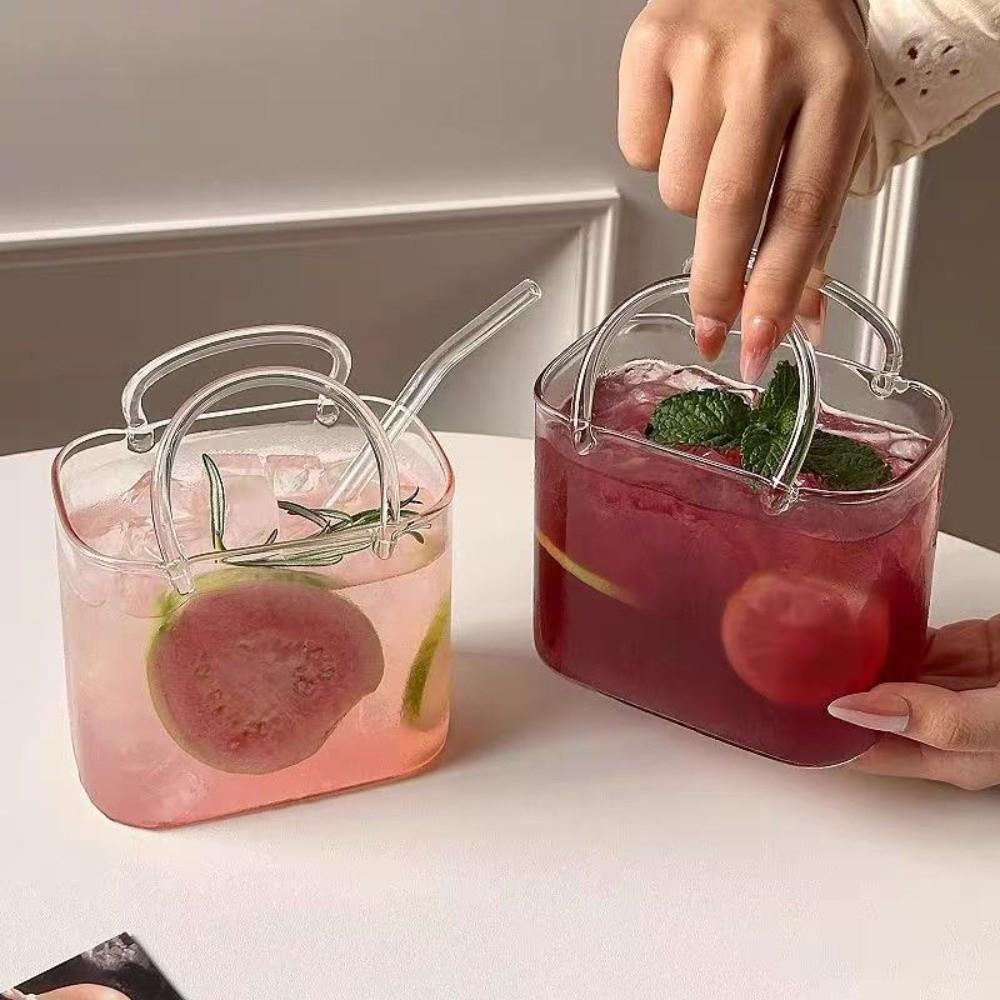 Unique Shape Summer Teacup Transparent Wine Cup Creative Handbag Glass Cup Summer Drink