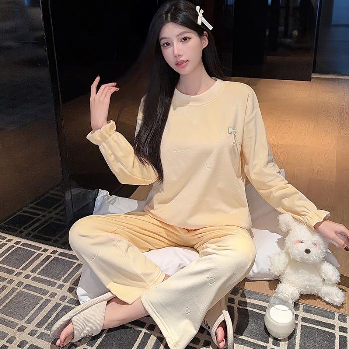 

Women s Autumn/Winter 2025 Sweet Bow Round Neck Fleece Pajama Set XXL