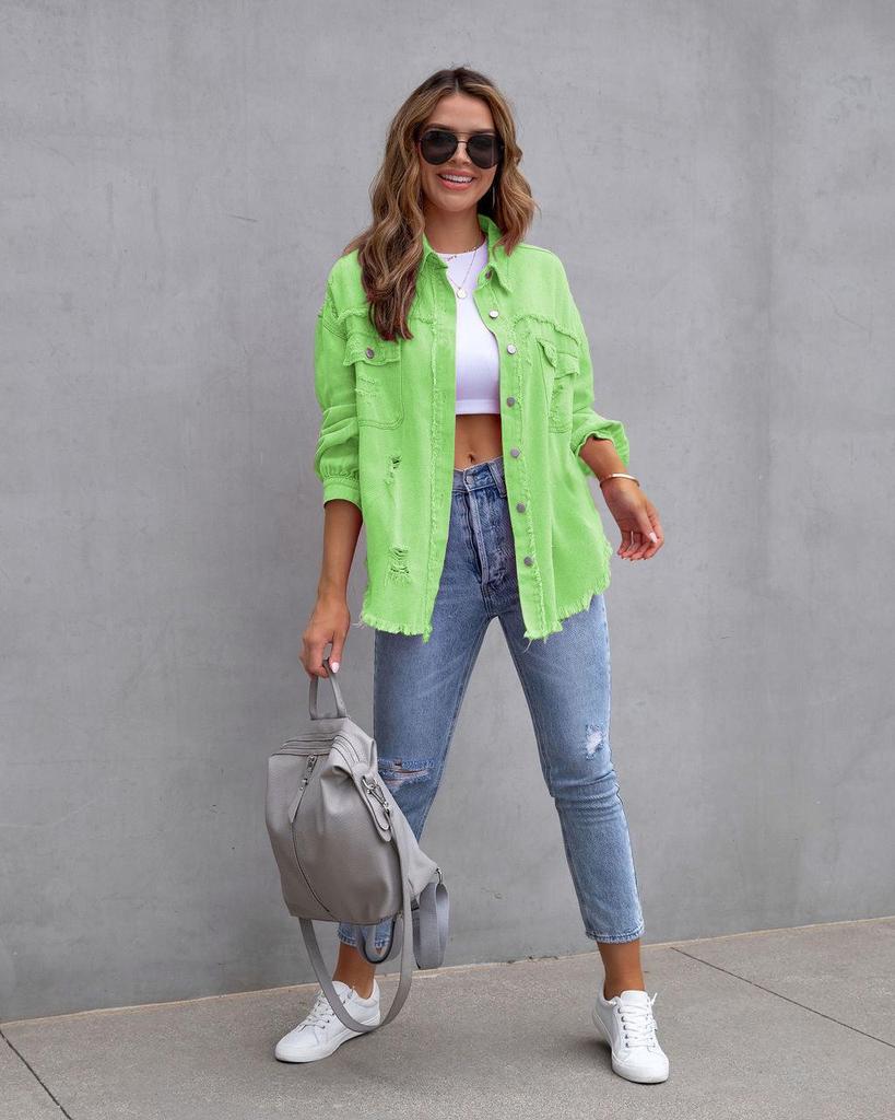New 2023 Women's Autumn/Winter Denim Cardigan - Solid Color, Single-Breasted Turn-Down Collar Shirt Jacket
