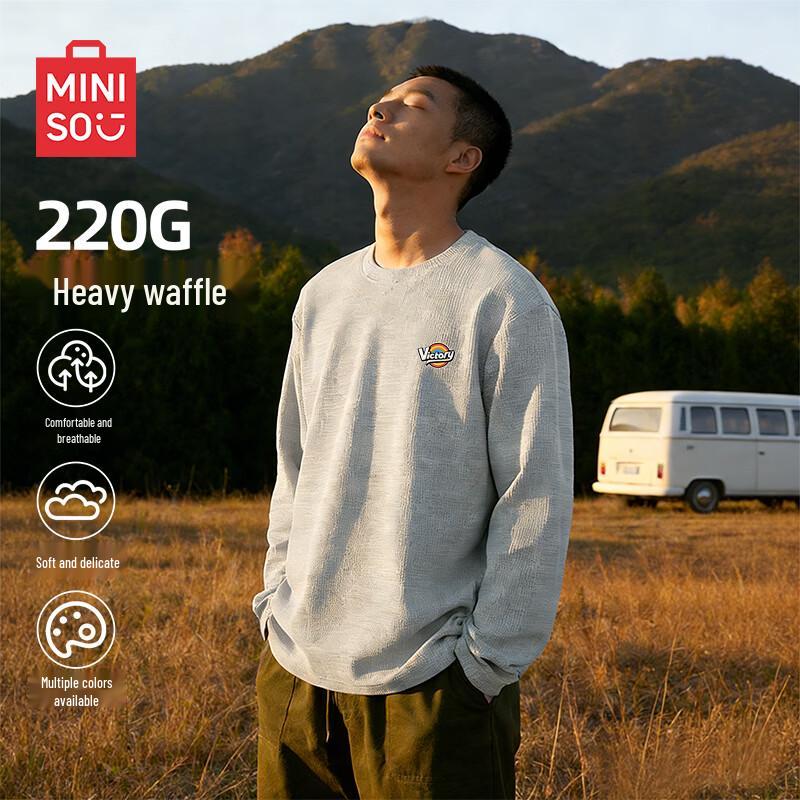 MINISO Men s Waffle Knit Long-Sleeve T-Shirt L