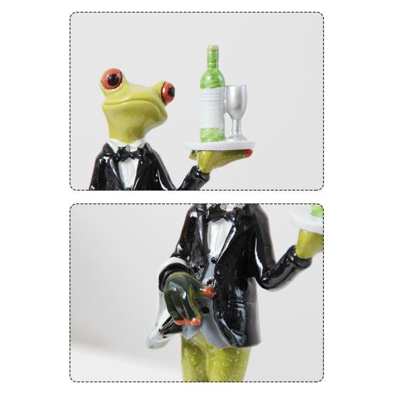 Garden Frog Statue Waiter Flower Bouquet Toilet Frog Figurine Sculpture Indoor Outdoor Home Office Desktop Decoration Ornament