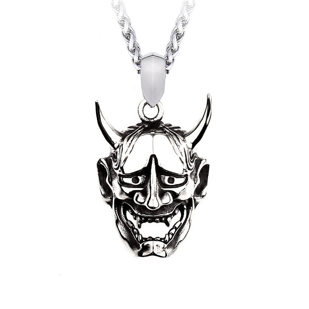 Vintage Personality Prajna Mask Pendant Necklaces For Men 316L Stainless Steel Domineering Demon Skull Jewelry Gift