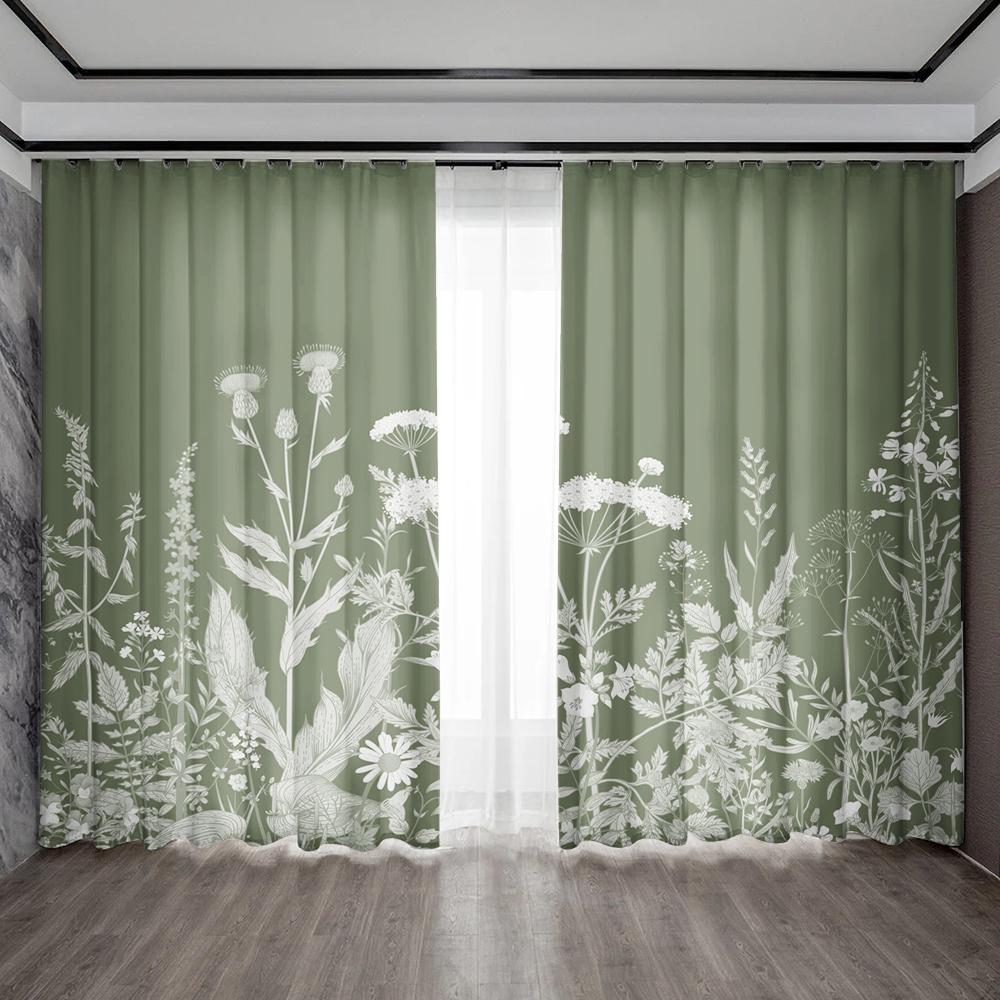 

2 шт. Шторы для украшения дома, зеленая картина маслом с пейзажем и карманами на карнизе, кухня, кофейня, гостиная, балкон 75x166cm&Without mount