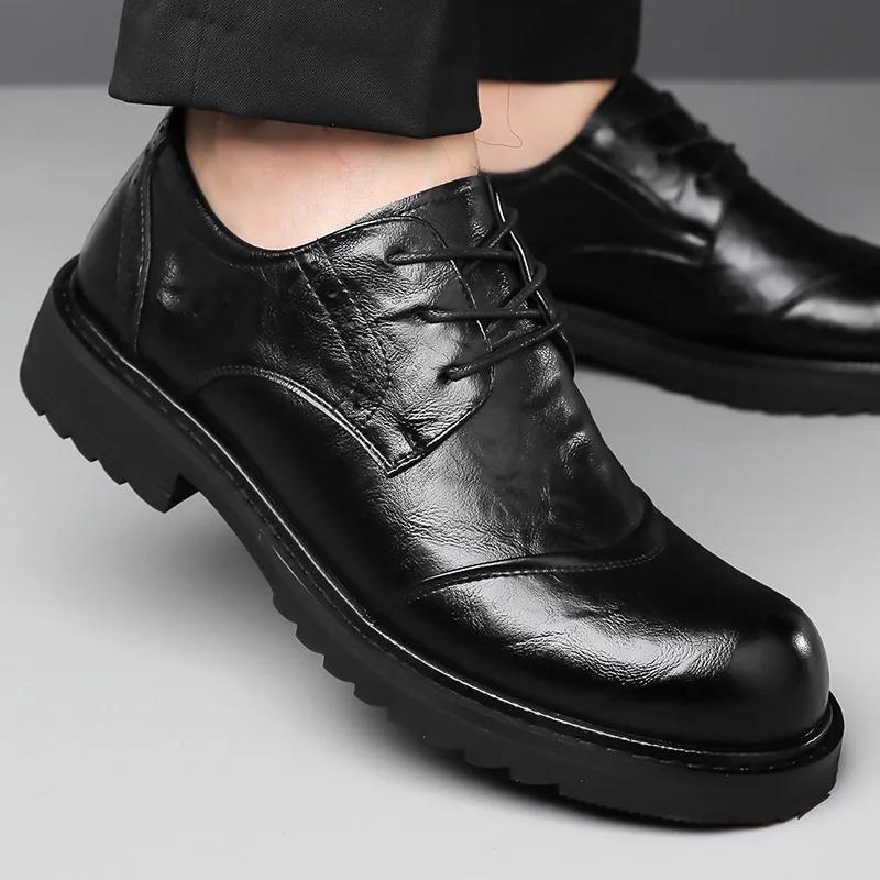 Fashion British Cow Leather Business Dress Shoes for Men Fashion Casual Bog Head Men's Derby Shoes Designer Increase Platform Shoe Male