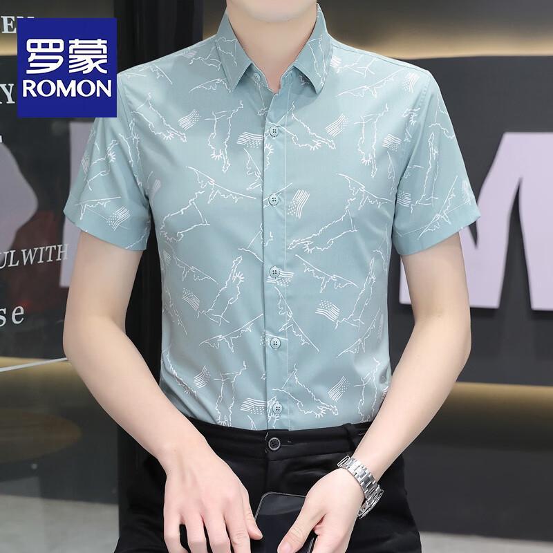 ROMON Men s Stretch Wrinkle-Resistant Short Sleeve Shirt M