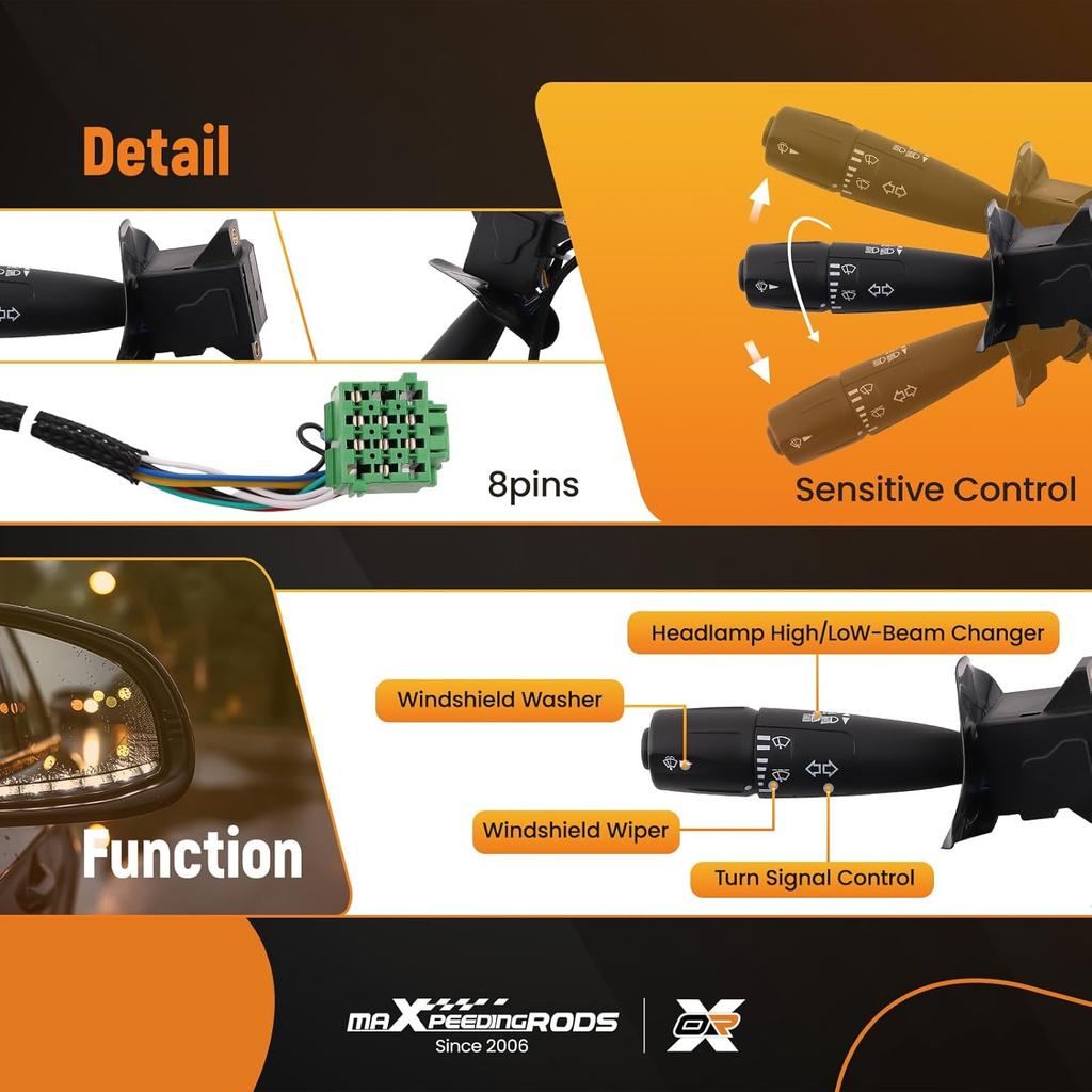 maXpeedingrods Turn Signal Switch with 8-Wire for Kenworth & Peterbilt - Replace P271067, P27-1067, P27-6221, 20548AA, A0613-002-00