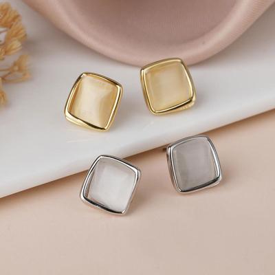 Square Cat Eye Stud Earrings Light Luxury French Retro Design Earrings for Women