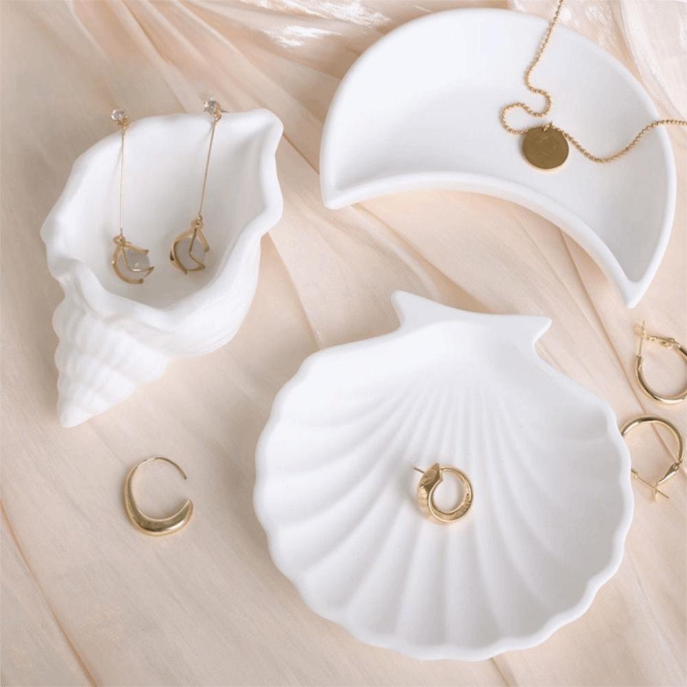 Conch Shape Plaster Decorative Tray White Jewelry Dish Jewelry Storage Trays Jewelry Storage