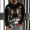 Men's Long Sleeve T-Shirt 3D Ferocious Tiger Lion Head Print Casual Street Crew Neck Tops