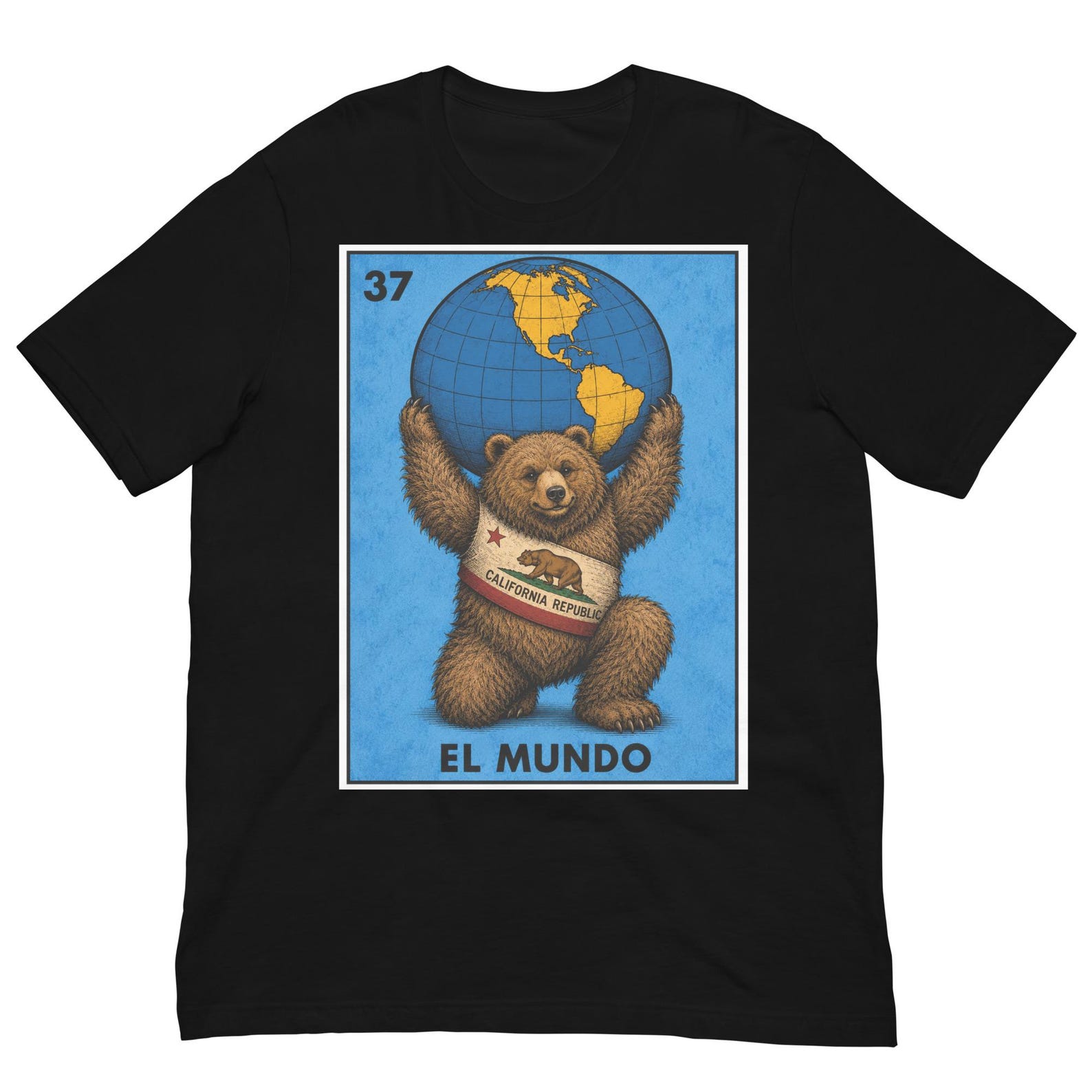 El Mundo California Bear Shirt, California Republic Bear, Vintage Loteria Style, Golden State Pride Graphic Tee 2XL