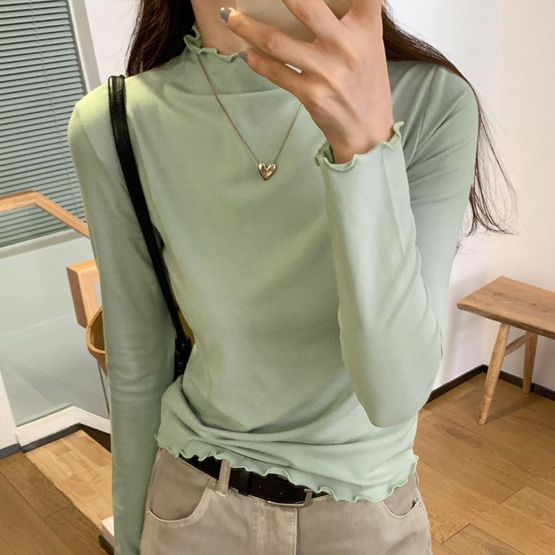 

Рубашка-водолазка Fungus для женщин, весна и осень, новый стиль, черная, с длинными рукавами, модная, облегающая, модная XL