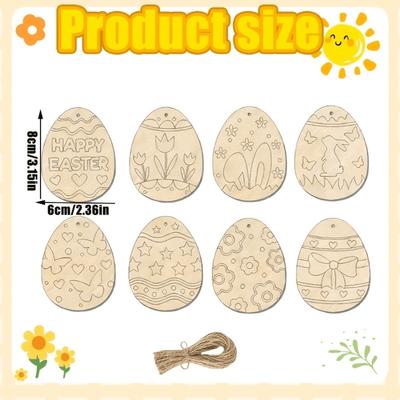 16/32-Pack Wooden Easter Egg Ornaments – DIY Craft Wood Slices with Strings, Easter Home Decor, Ideal Gift for Creative Family