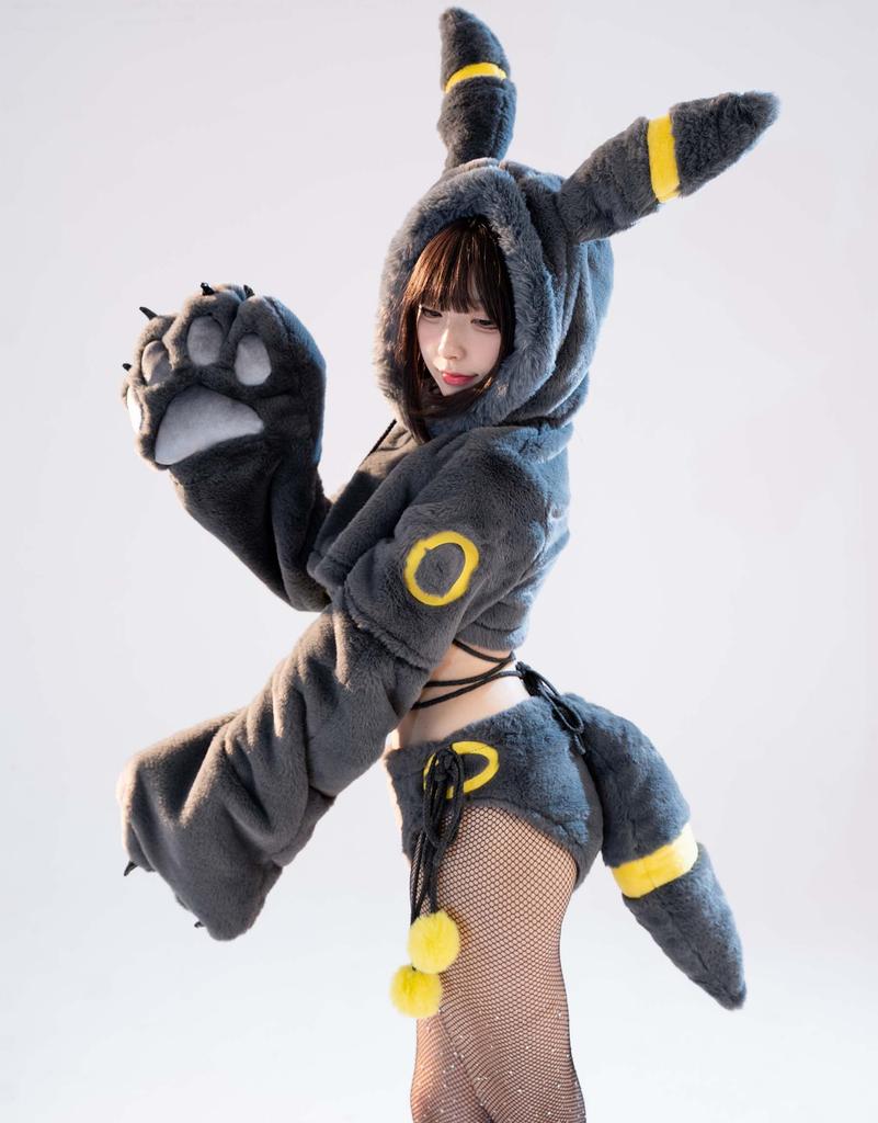 Mobbunny Beautiful Cosplay Anime Long Black Cute Outfit Black Women's Costume, Game, Sleeves, Pajamas, Top, Bra, Lingerie, Pants, Animal-Style Cat,