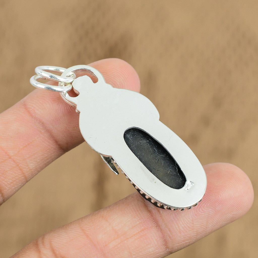 Easter Sale Black Tourmaline Rough Stone 925 Silver Unique Art Deco Boho Pendant