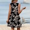 Women's Fashion Printed Summer Sleeveless V-neck Tank Top Pocket Casual Loose Dress