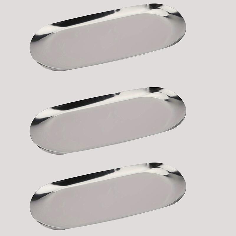 

3 pieces of oval metal jewelry trays - multi-functional stainless steel cosmetic storage box, bathroom accessory storage box