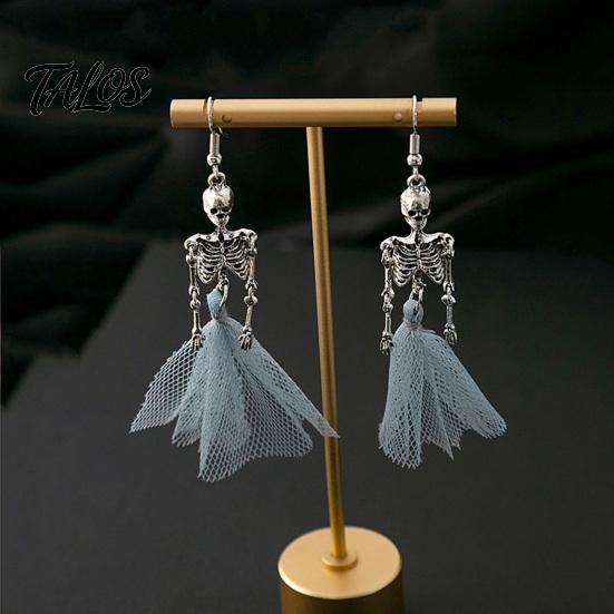 Cool Grunge Jewelry 1 Pair Halloween Earrings, Spooky Gothic Skeleton Dangle Earrings Drop Punk Skull Articulated for Women Party Accessories