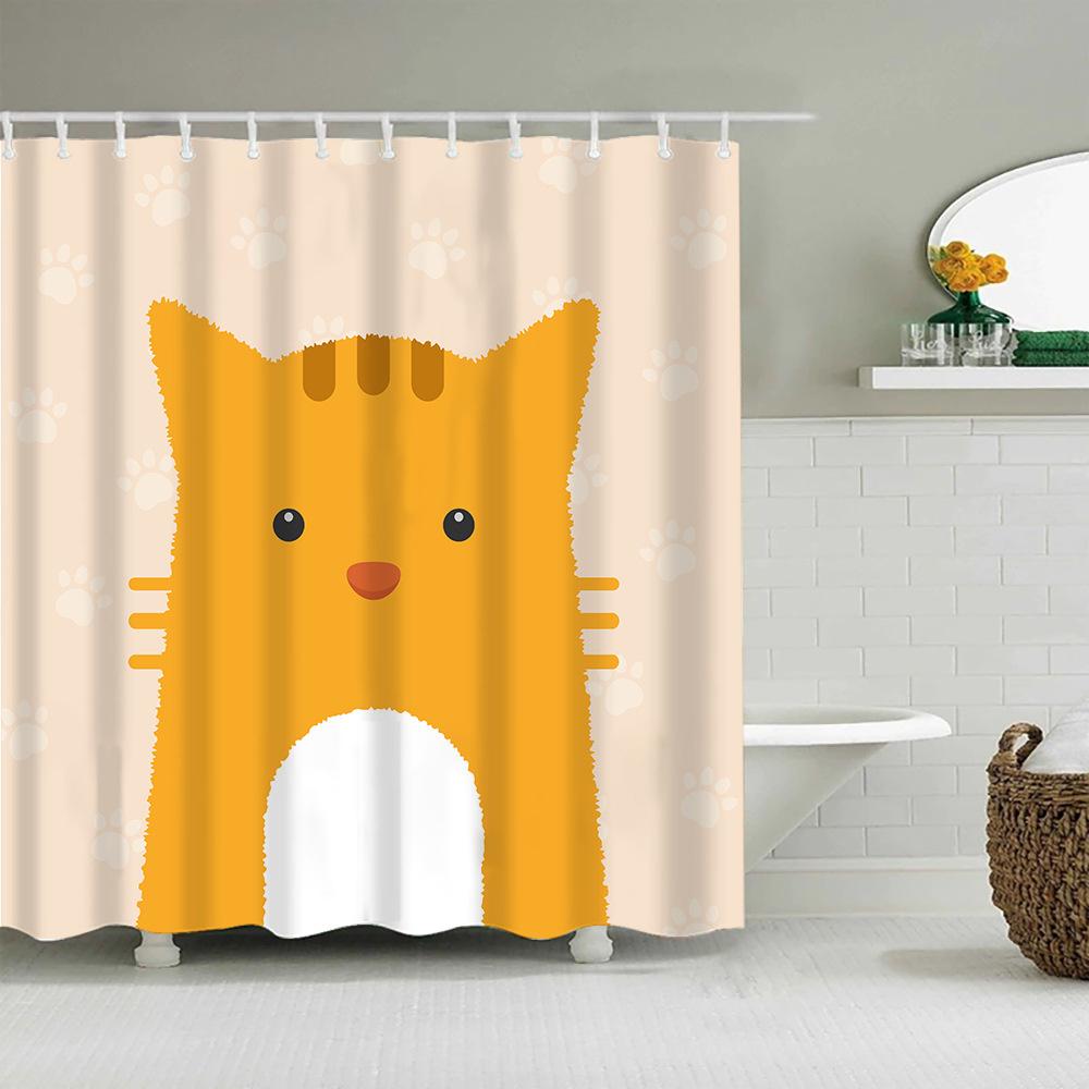 Puppy Cat Cute Cartoon Shower Curtains Washable Fabric Polyester For Bathtub Art Bathroom Decor Partition With Hooks Waterproof