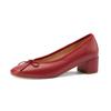 Fashion 2025 Genuine Leather Women Shoes Fashion Butterfly-knot Spring and Autumn Pumps Slip-On Casual Shoes Chunky Heel Size 34-40