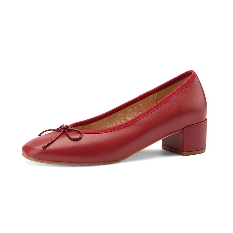 Fashion 2025 Genuine Leather Women Shoes Fashion Butterfly-knot Spring and Autumn Pumps Slip-On Casual Shoes Chunky Heel Size 34-40