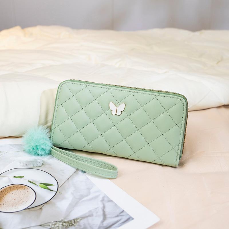 

Женский длинный кошелек, новый клатч с ромбовидной вышивкой нитью, большая вместимость, многокарточный кардхолдер, женский зелёный
