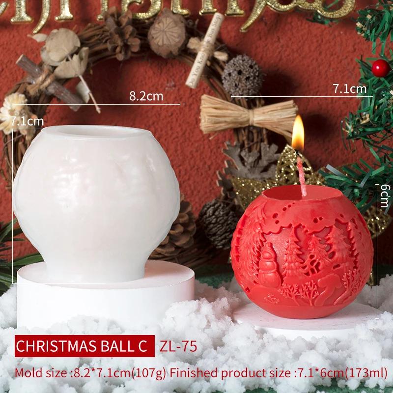 2025 New 3D Christmas Ball Candle Silicone Mold Reindeer-Patterned Silicone Christmas Ball Make Candles Mold Handmade Home Decor