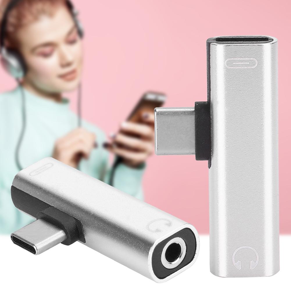 2Pcs 2 in 1 TypeC to 3.5mm Assist Audio Cable Wire Charger Headset Distributor Adapter