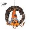 Holiday Hanging Ornament Halloween Gnome Rattern Wreath, Handmade Decoration with Spider And Tinsel Accents, Front Porch Decor Wreath for Door