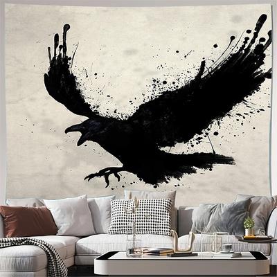 Gotische Krähe Wandteppich Dunkler Wald Kunst Heimdeko Mystischer Vogel Wandteppich Vintage Grunge Ästhetik Raumdeko